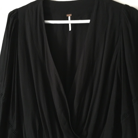 Free People Black Wrap L/S Rayon Top S - Picture 4 of 10